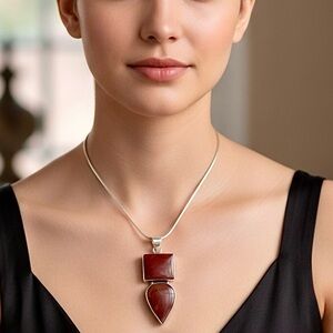 925 Silver Plated-Noreena Jasper Ethnic Long Gemstone Pendant Jewelry 2.5”